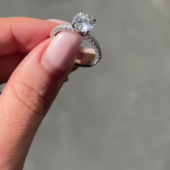 Round Solitaire 6 Claw Half Pavé Diamond Ring video