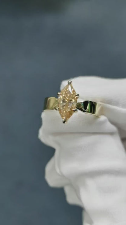 Marquise Champagne Solitaire Moissanite Engagement Ring video