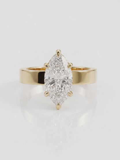 Estelle - Marquise Solitaire Flat Band Moissanite Engagement Ring