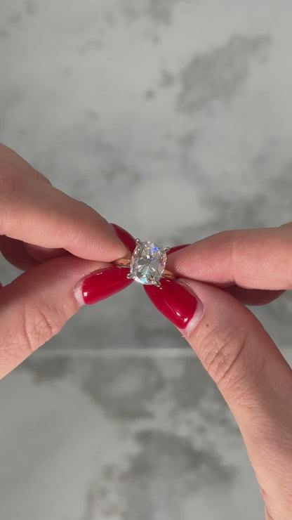 Hazel: Elongated Cushion Solitaire Moissanite Engagement Ring