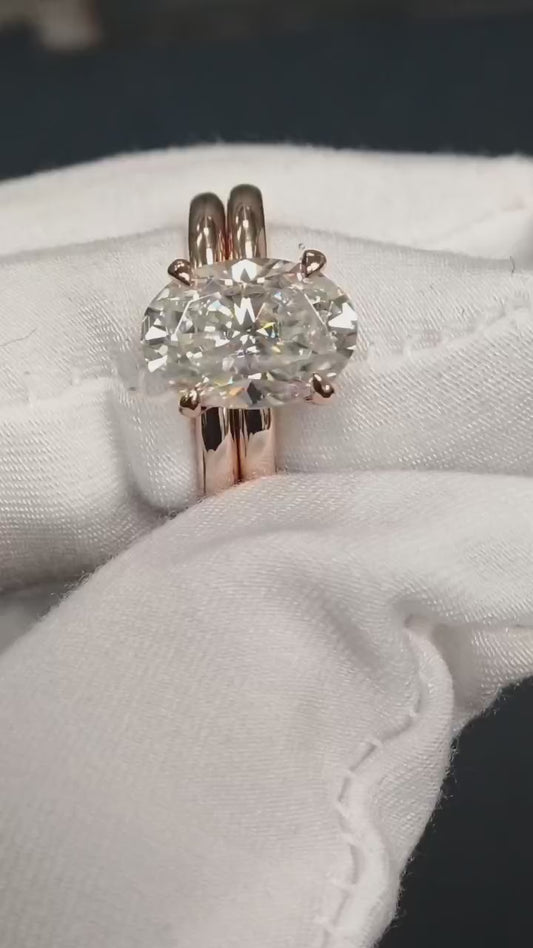 Oval Rose Gold Split Shank Solitaire Moissanite Engagament Ring