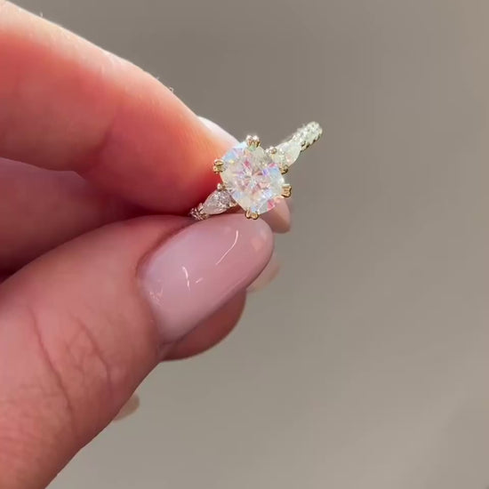 Elongated Cushion Pear Setting 2/3 Pavé Moissanite Engagement Ring video