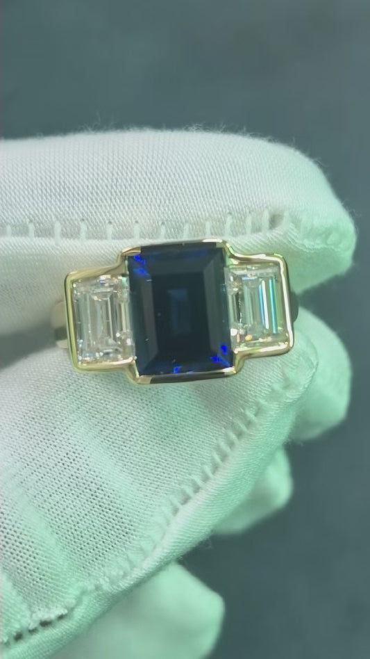 Emerald Blue Trilogy Moissanite Engagement Ring