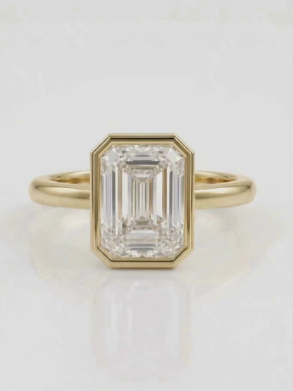 Hilda - Emerald Bezel Solitaire Moissanite Engagement Ring