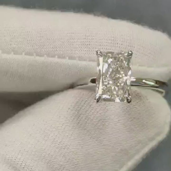 Radiant White Gold Solitaire Moissanite Engagement Ring video