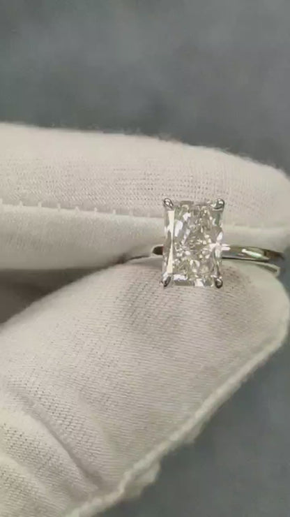 Radiant White Gold Solitaire Moissanite Engagement Ring video