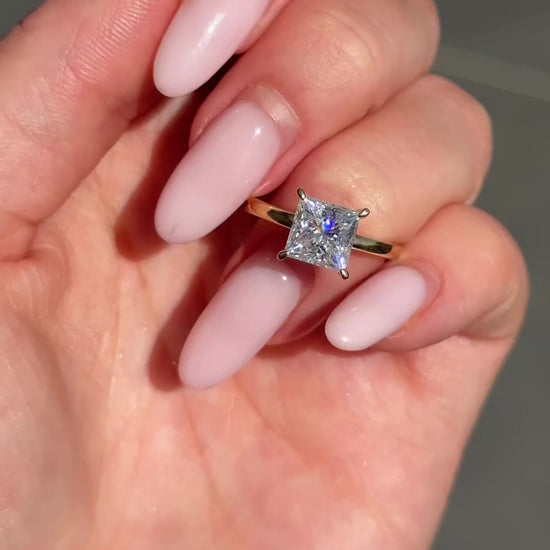 Princess Solitaire Moissanite Engagement Ring video