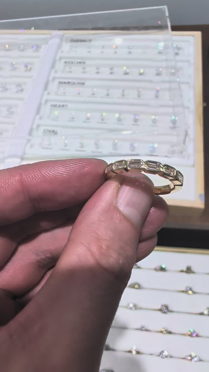 Diamond Emerald Baguette Band 2.5mm 14 K Yellow Gold Size O 1/2