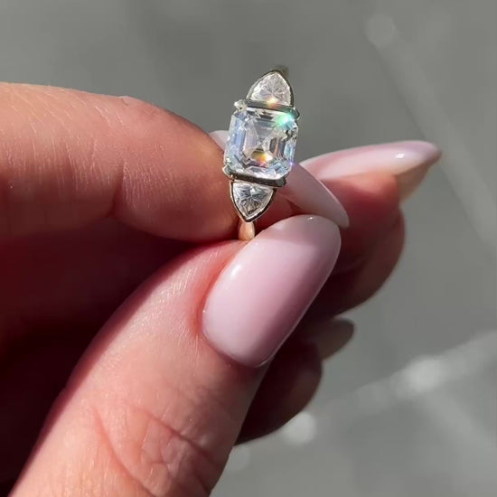 Asscher Trilogy Moissanite Engagement Ring video