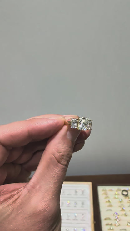 3.6ct Radiant Trilogy  Moissanite (.8ct + 2ct +.8ct) 14K Yellow Gold Size Size K 1/2