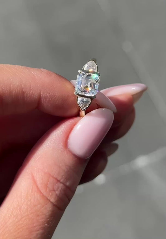 Asscher Trilogy Moissanite Engagement Ring