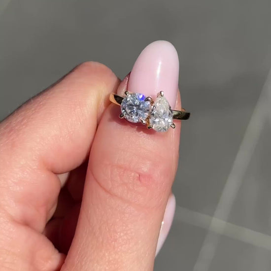 Toi Et Moi Pear & Round Moissanite Engagement Ring video