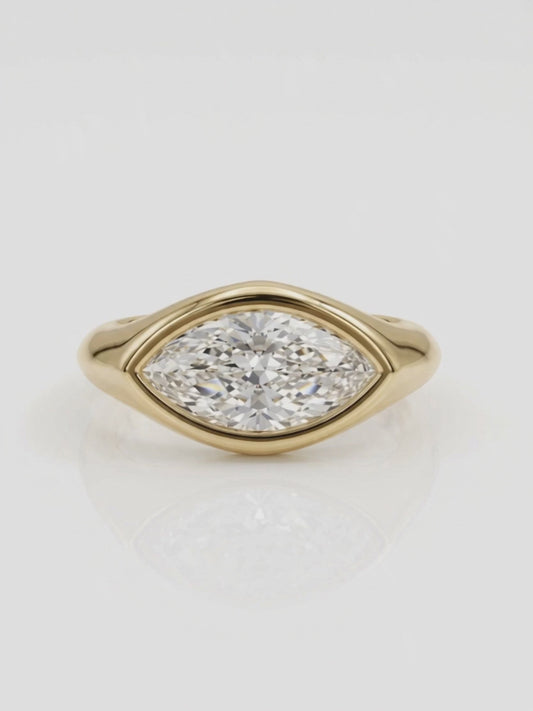Rhea - Marquise East West Bezel Solitaire with Signet Band Ring