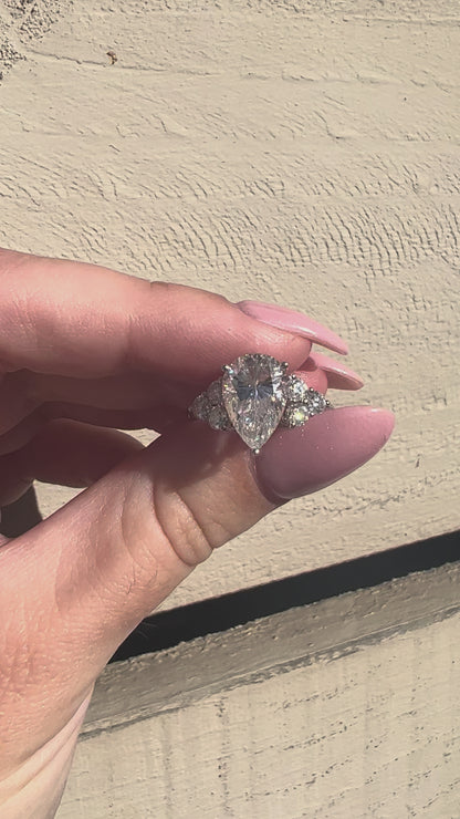 Pear Cluster Stones Moissanite Engagement Ring video