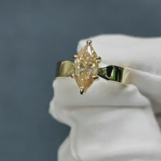 Marquise Yellow Gold Moissanite Engagement Ring video