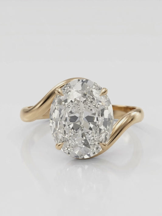 Sabine - Oval Wave Bypass Solitaire Moissanite Engagement Ring