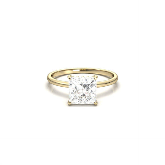 Princess Cut Solitaire 4 Claw With Hidden Halo Moissanite Engagement Ring - Moissanite Engagement Rings