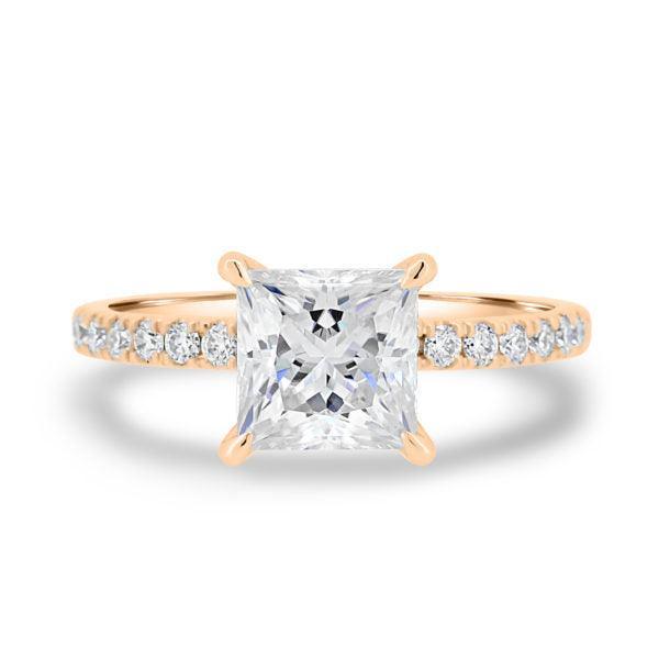 Princess Cut Solitaire with Hidden Halo and Pavé Moissanite Engagement Ring - moissaniteengagementrings