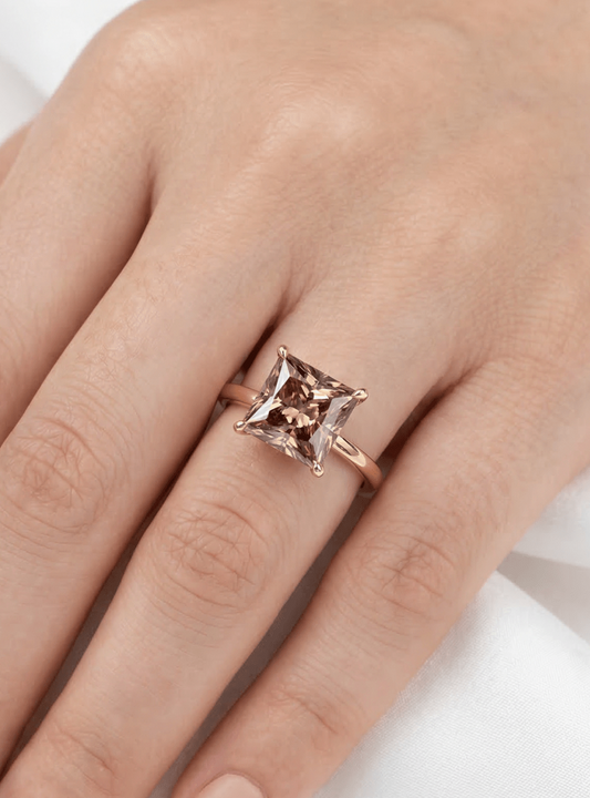 Princess Champagne Solitaire Moissanite Engagement Ring — Guthrie Jewellery