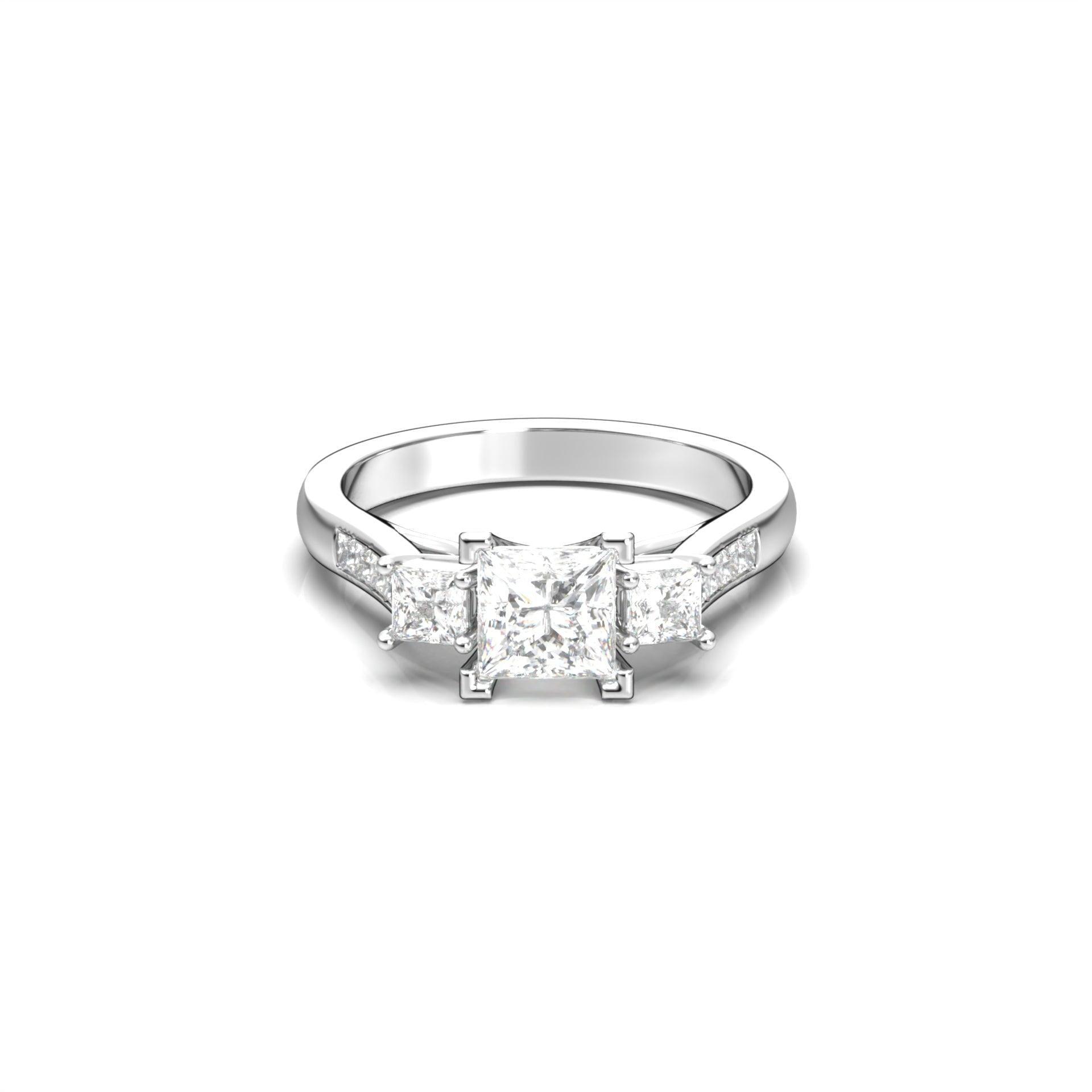 Princess Trilogy Moissanite Engagement Ring - Moissanite Engagement Rings