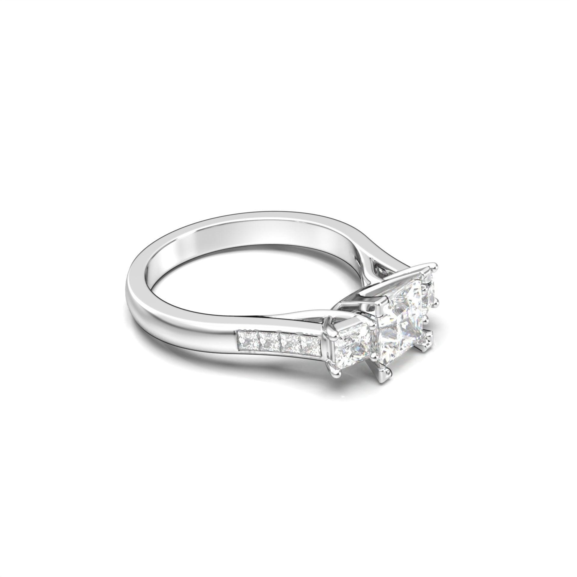 Princess Trilogy Moissanite Engagement Ring - Moissanite Engagement Rings