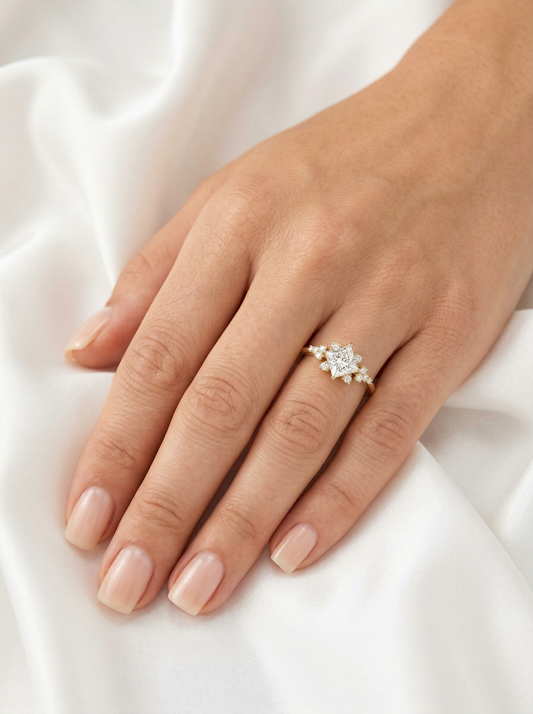 Princess With Accent Stones Moissanite Engagement Ring