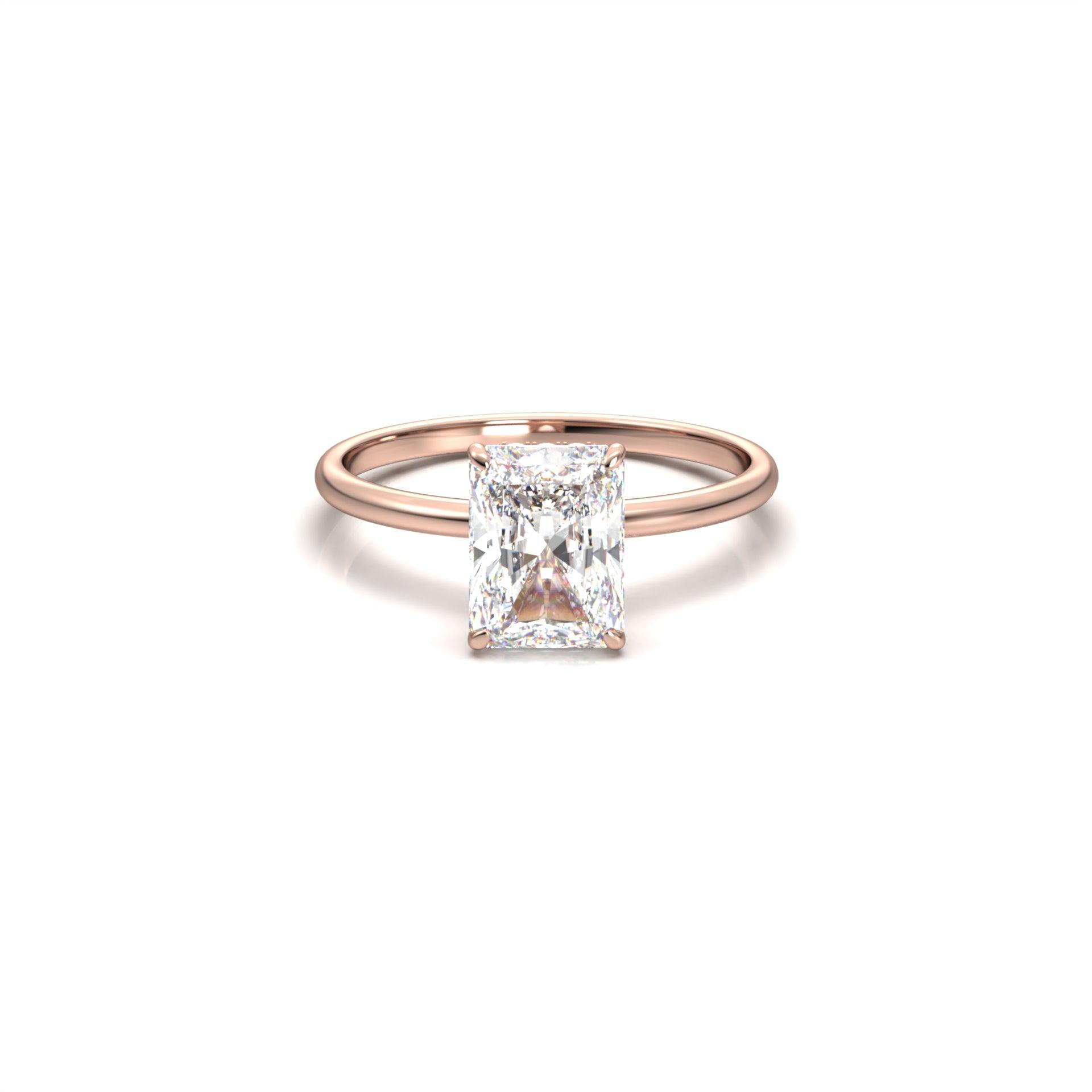 Radiant Cut Solitaire 4 Claw With Hidden Halo Moissanite Engagement Ring - moissaniteengagementrings