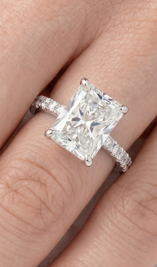 Radiant Half Pavé Moissanite Engagement Ring