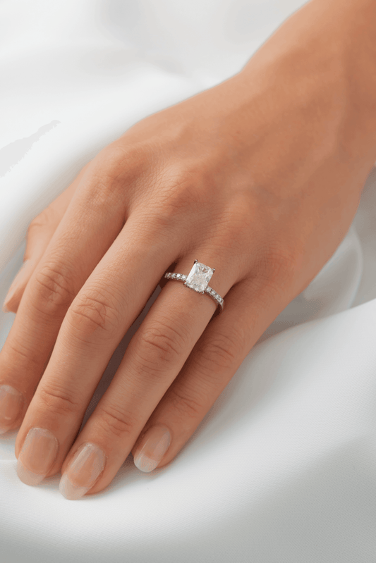 Radiant Hidden Halo & Semi Pave Moissanite Engagement Ring