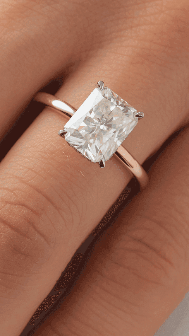 Radiant Hidden Halo Diamond Engagement Ring - Moissanite Engagement Rings