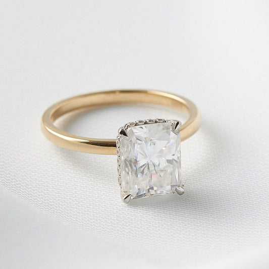 Radiant Hidden Halo Moissanite Engagement Ring - Ready To Ship - Moissanite Engagement Rings