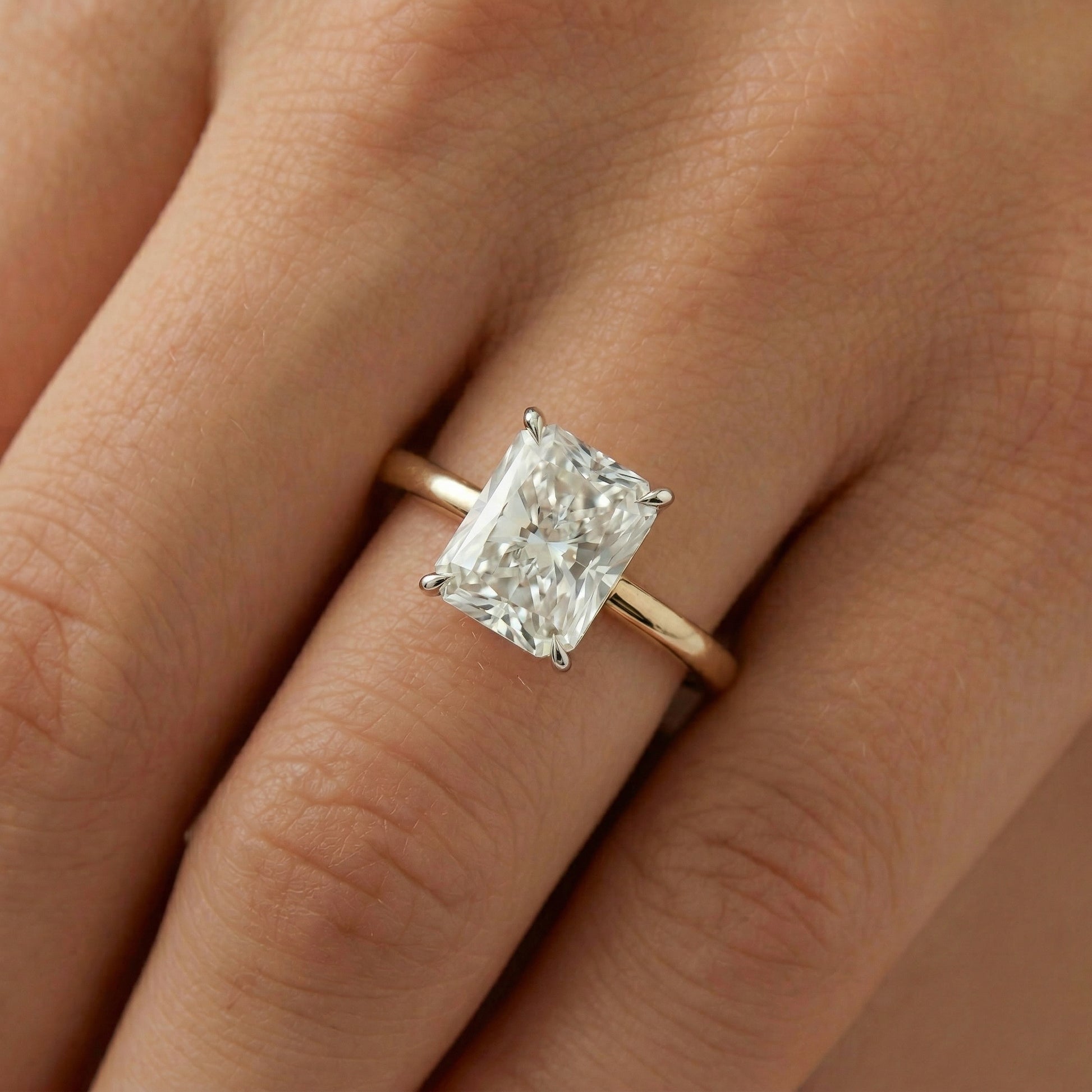 Radiant Solitaire Two Tone Moissanite Engagement Ring - Moissanite Engagement Rings