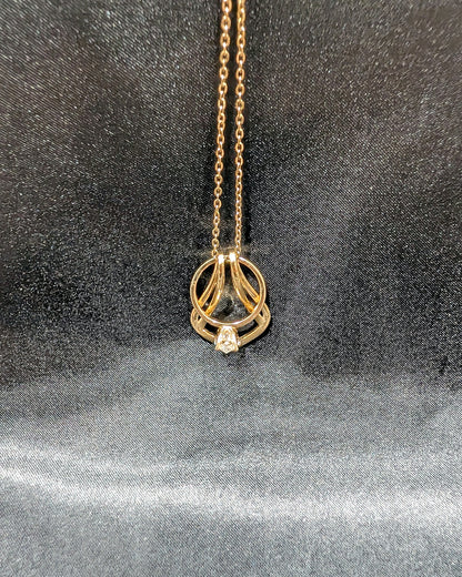 Gold Ring Holder Necklace with engagement ring, full pendant view