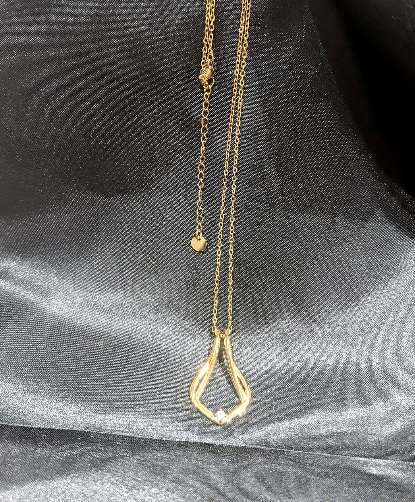 Gold Ring Holder Necklace showing full adjustable chain length