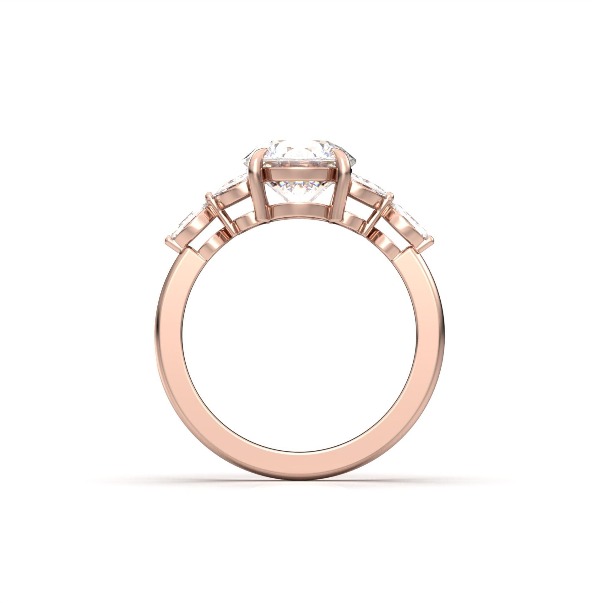 Round 4 Claw With Triple Marquise Accent Stones - moissaniteengagementrings