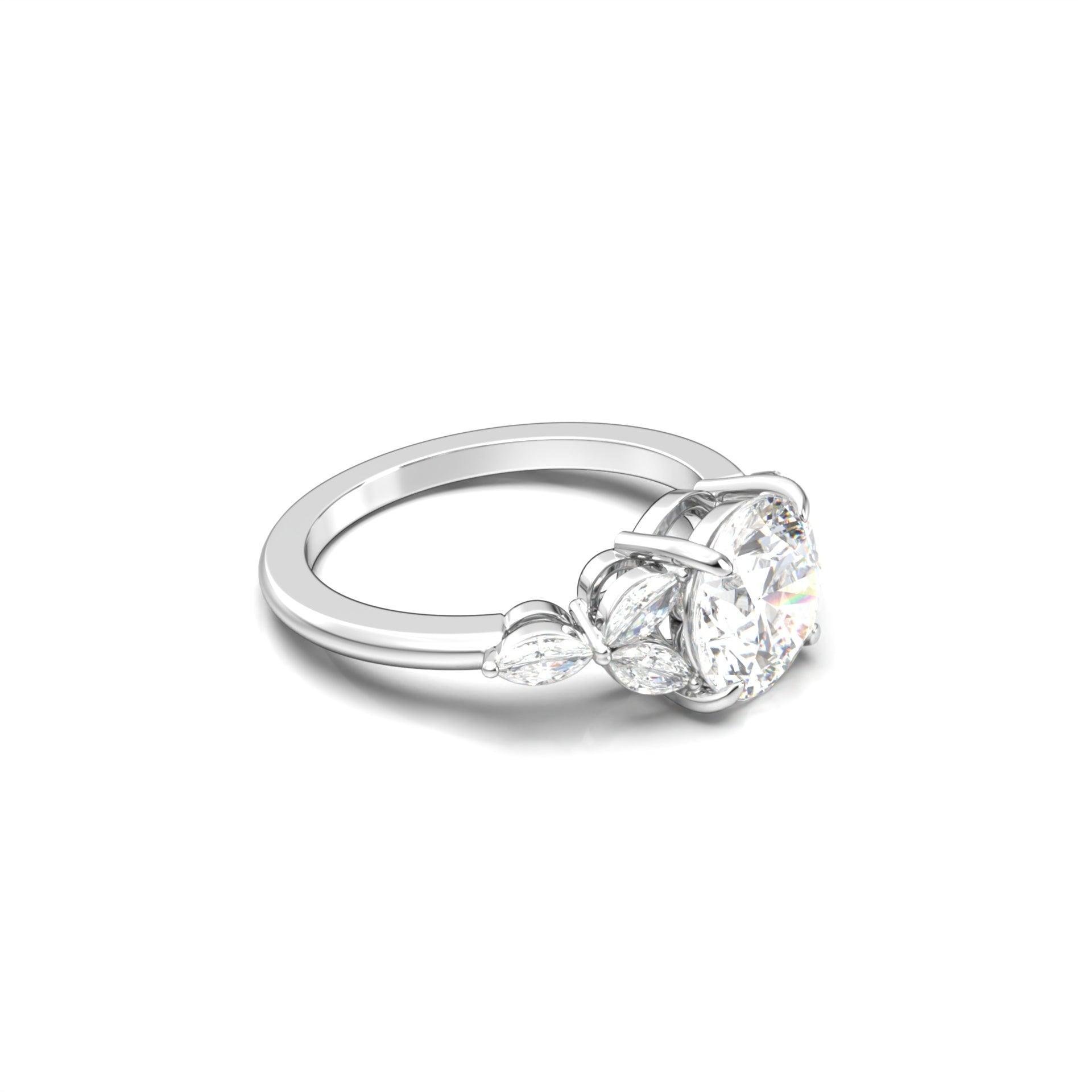 Round 4 Claw With Triple Marquise Accent Stones - moissaniteengagementrings