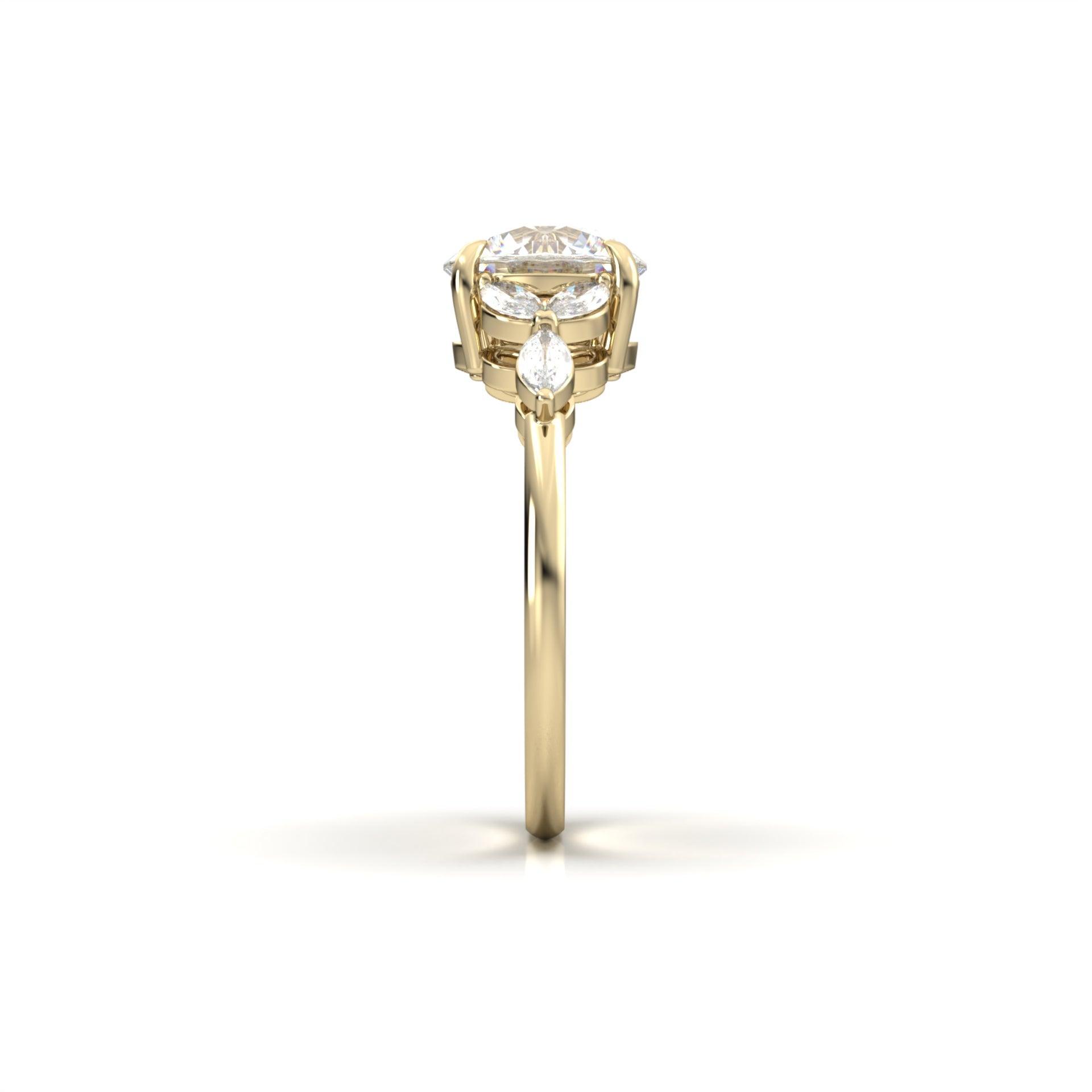 Round 4 Claw With Triple Marquise Accent Stones - moissaniteengagementrings