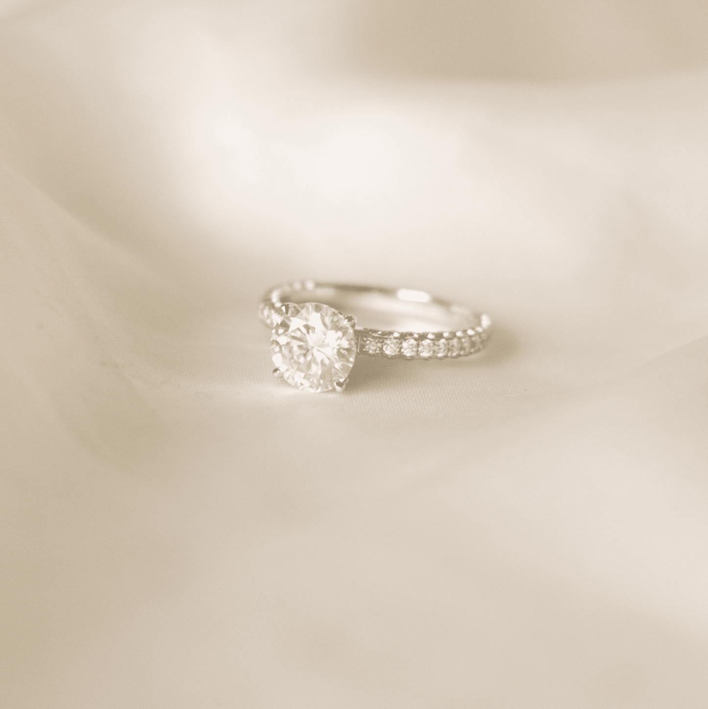 Round 4 Claw With Triple Half Pavé & Hidden Halo Moissanite Engagement Ring - Ready To Ship - Moissanite Engagement Rings