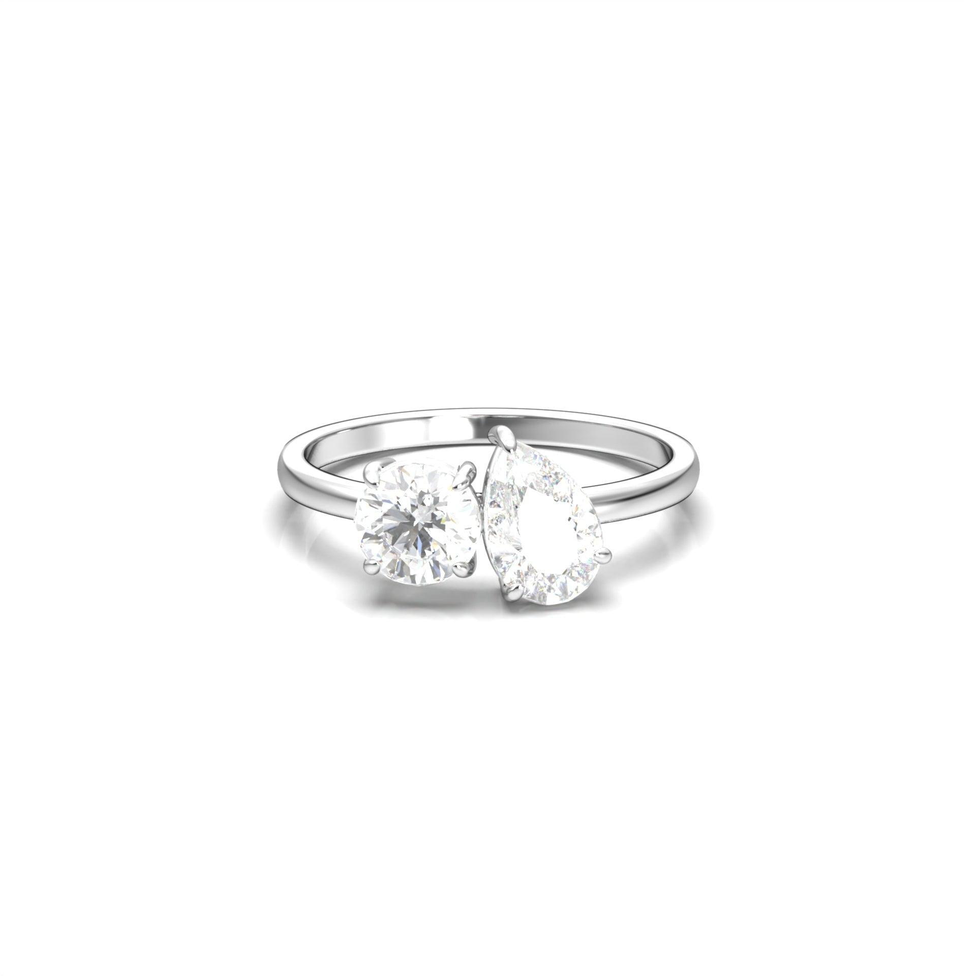 Round & Pear Two-Stone Moissanite Engagement Ring - Moissanite Engagement Rings