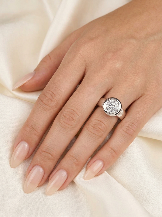 Round Bezel Solitaire Moissanite Engagement Ring