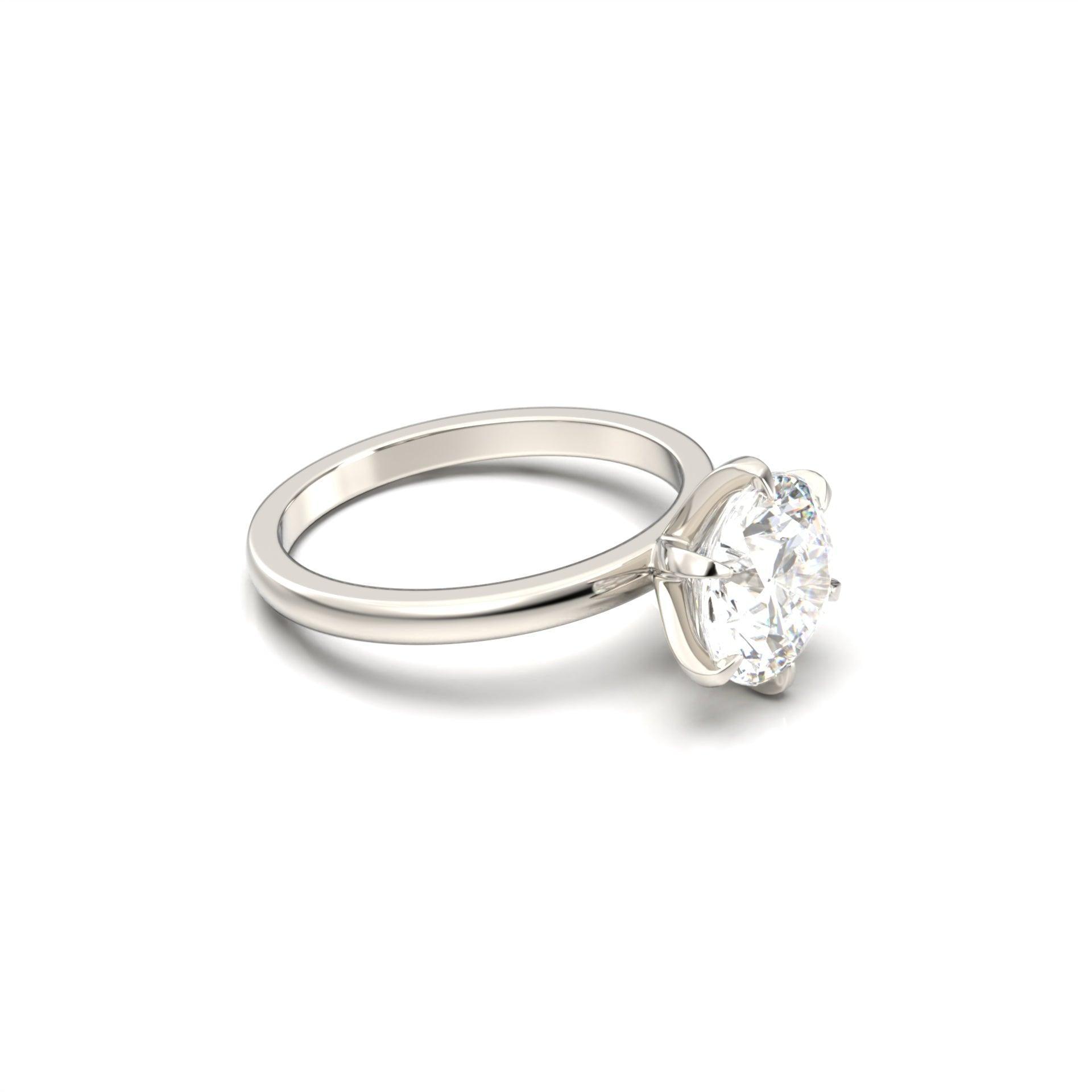 moissanite, round cut solitaire, platinum band, side view, engagement ring | Moissanite Engagement Rings 