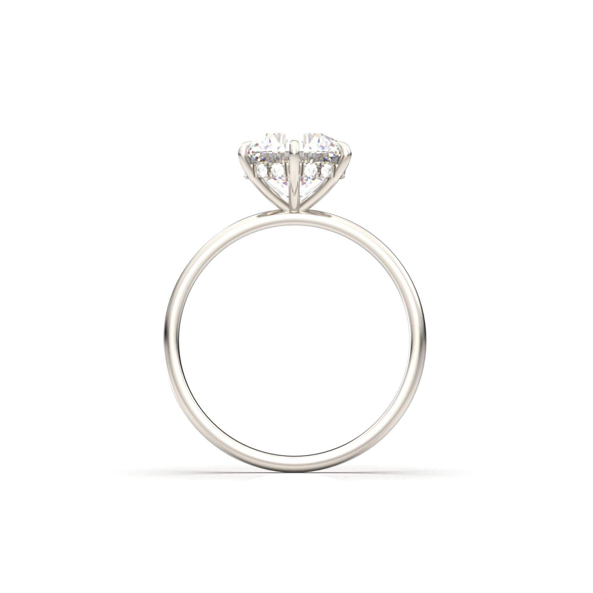 Round Cut Solitaire 6 Claw Setting With Hidden Halo Moissanite Engagement Ring - Moissanite Engagement Rings