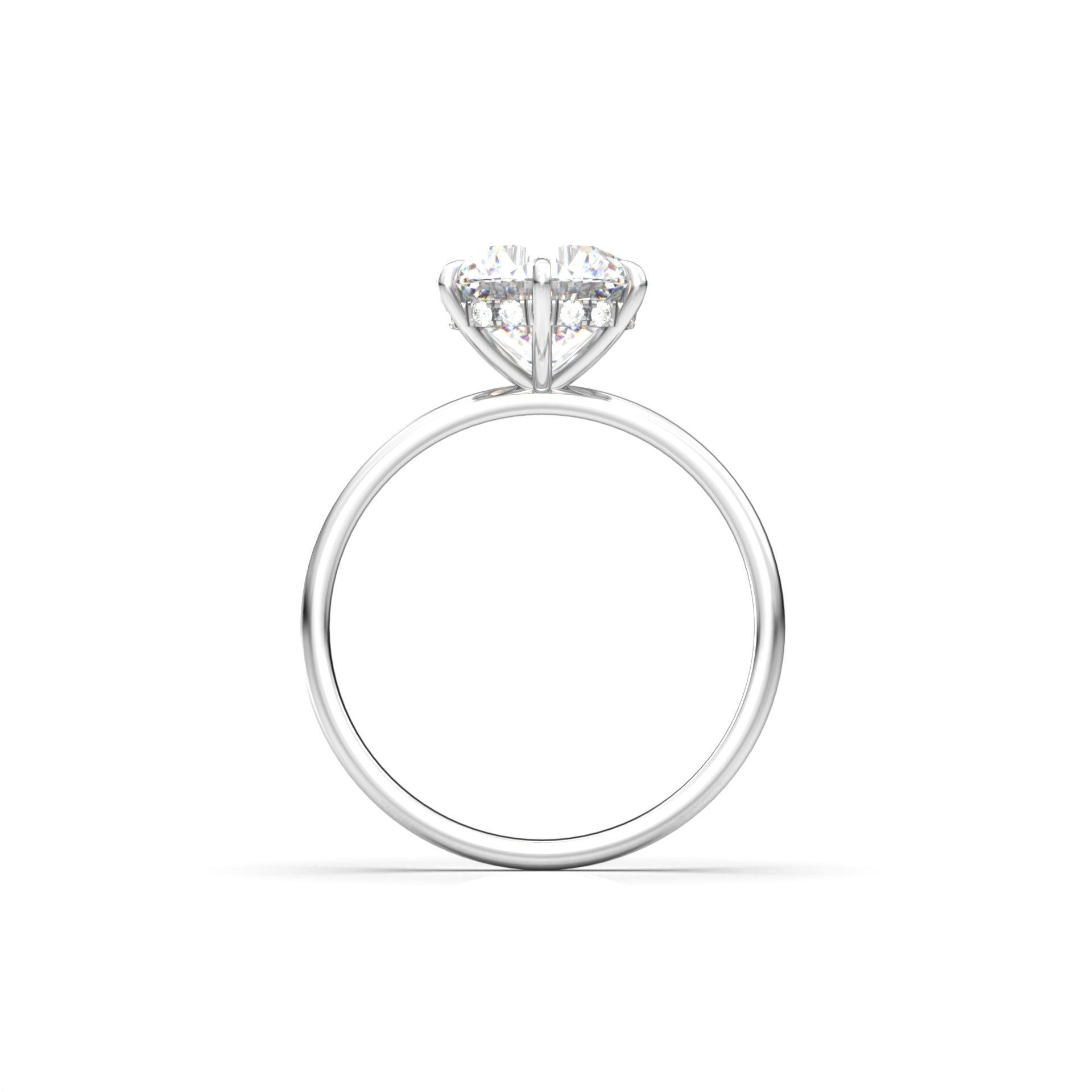 Round Cut Solitaire 6 Claw Setting With Hidden Halo Moissanite Engagement Ring - Moissanite Engagement Rings