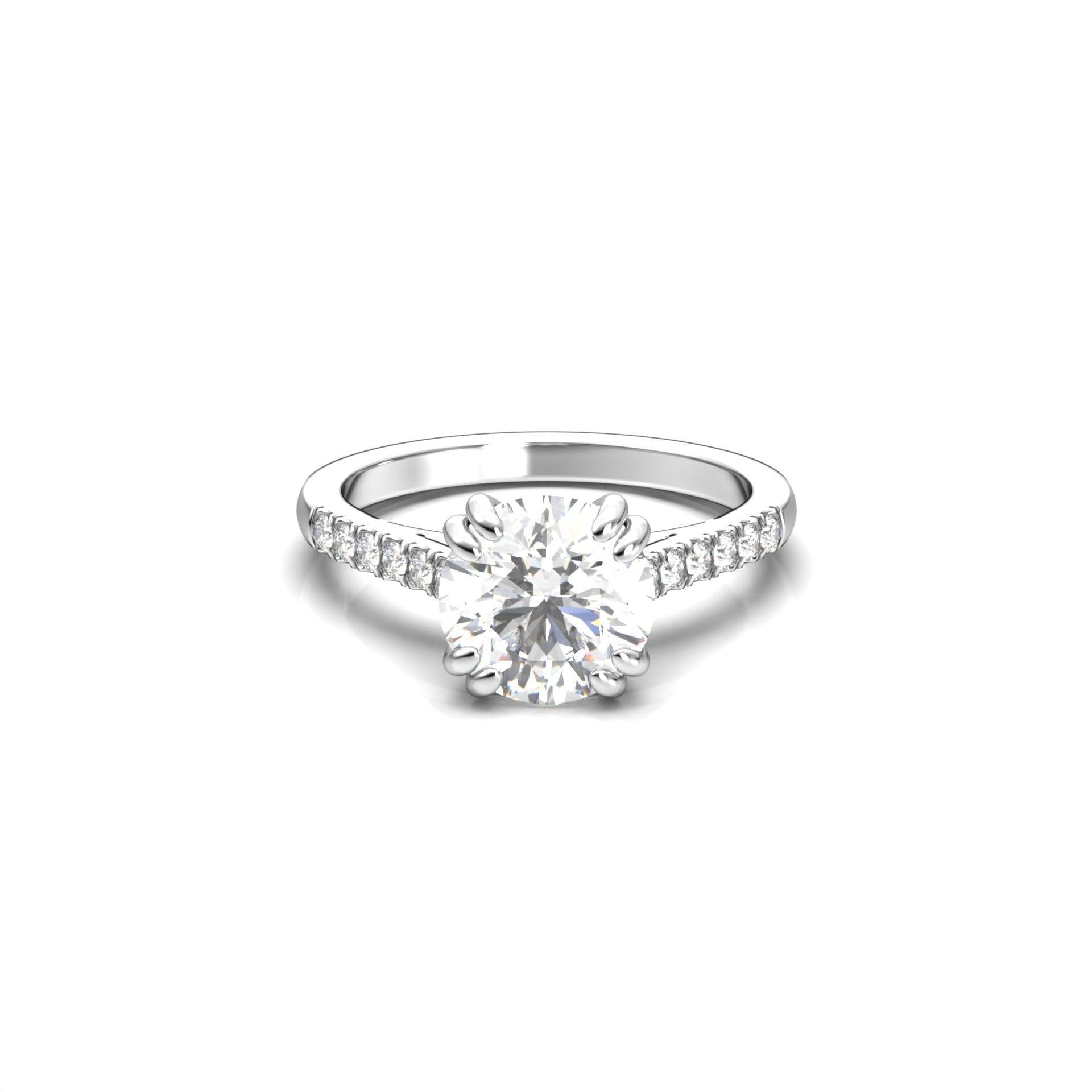 Round Cut Solitaire With Hidden Halo Cathedral Moissanite Engagement Ring - Moissanite Engagement Rings