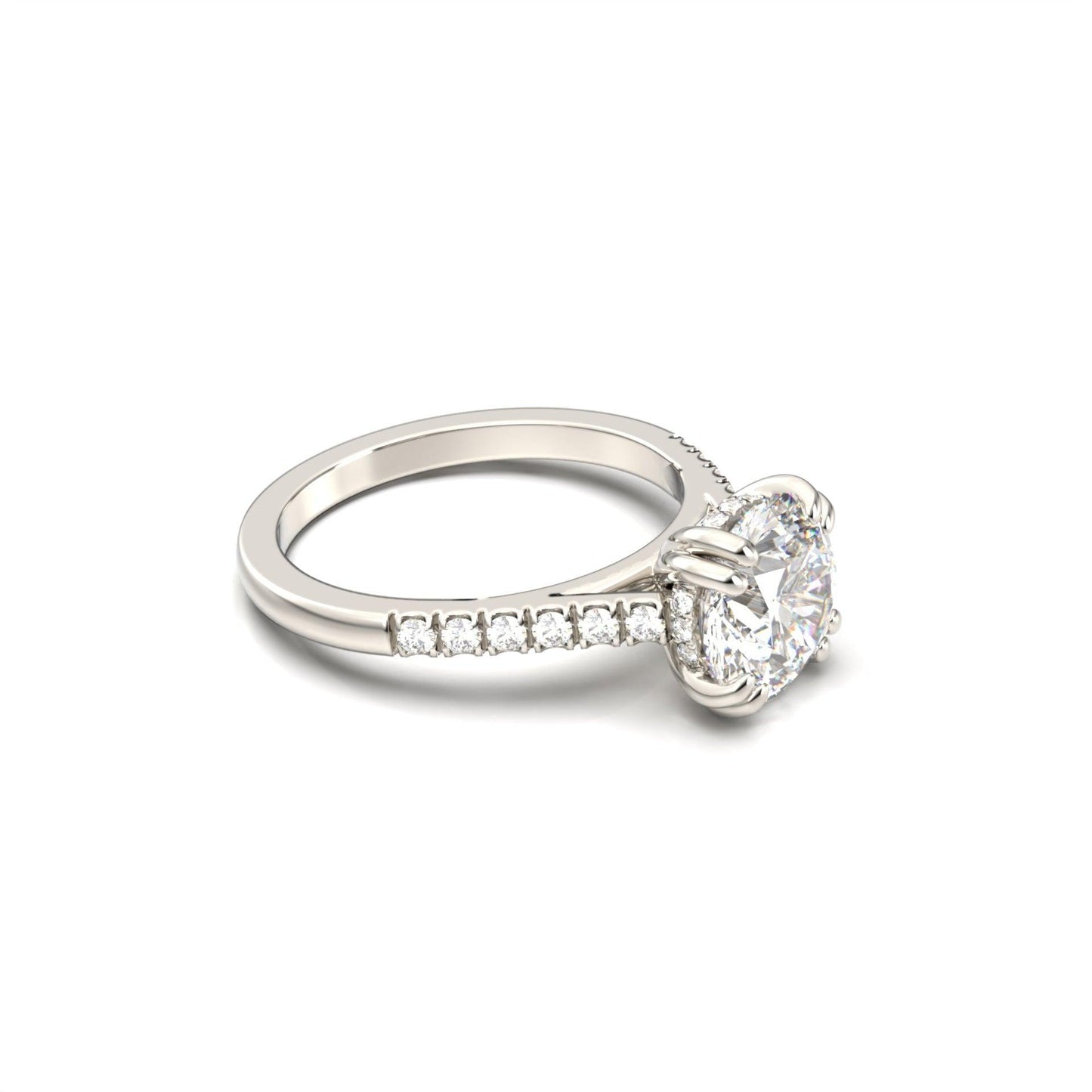 Round Cut Solitaire With Hidden Halo Cathedral - moissaniteengagementrings