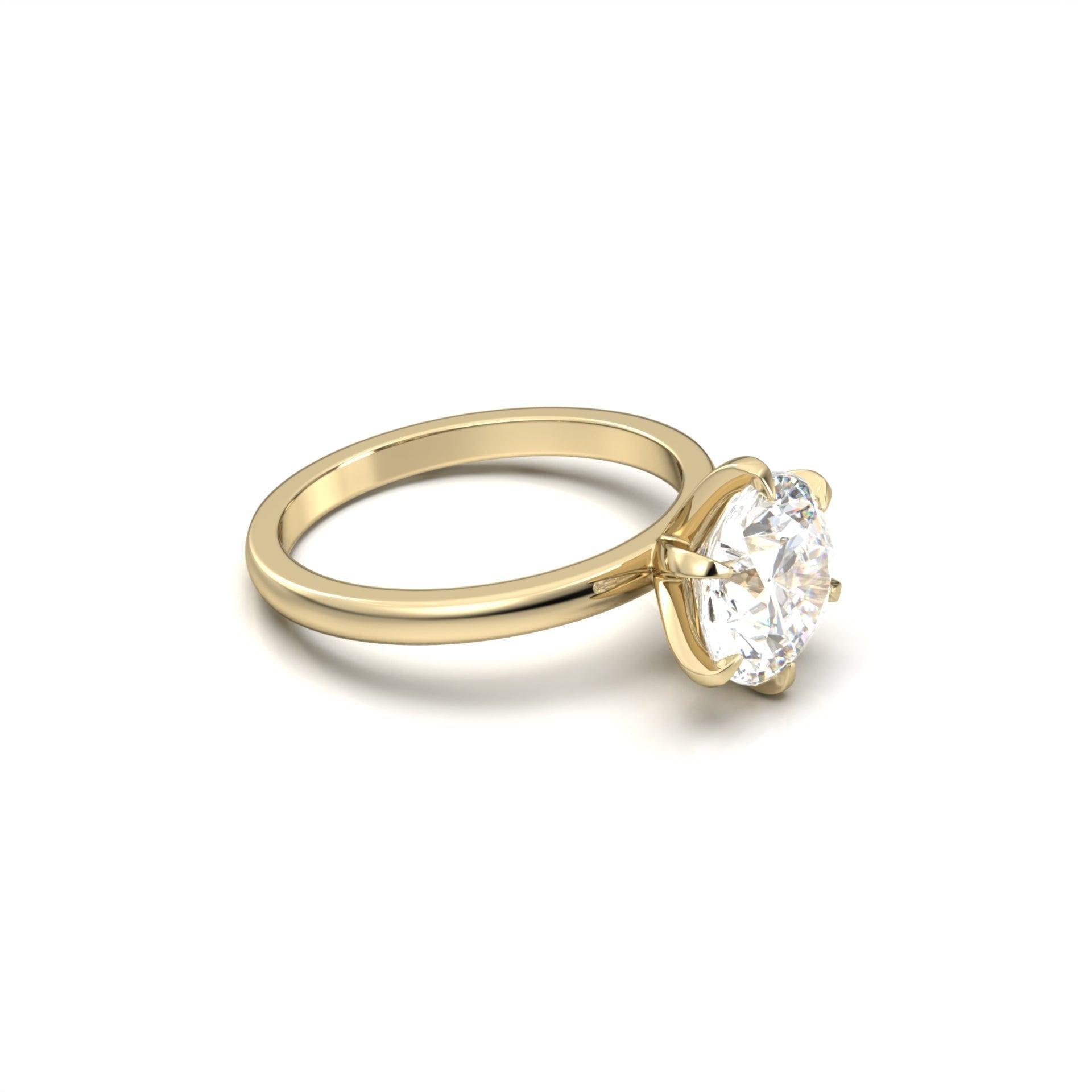 moissanite, round cut solitaire, gold band, side view, engagement ring | Moissanite Engagement Rings 