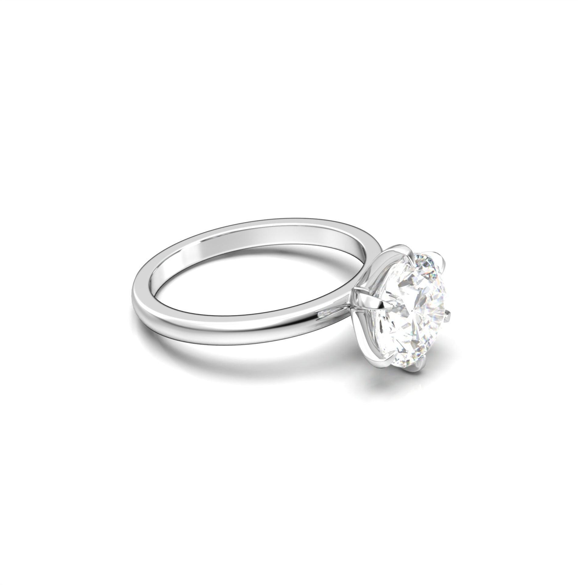 moissanite, round cut solitaire, platinum band, engagement ring | Moissanite Engagement Rings 