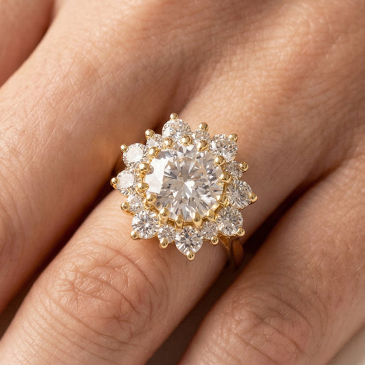 Round Floral Halo Moissanite Engagement Ring