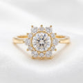 Round Floral Halo Moissanite Engagement Ring