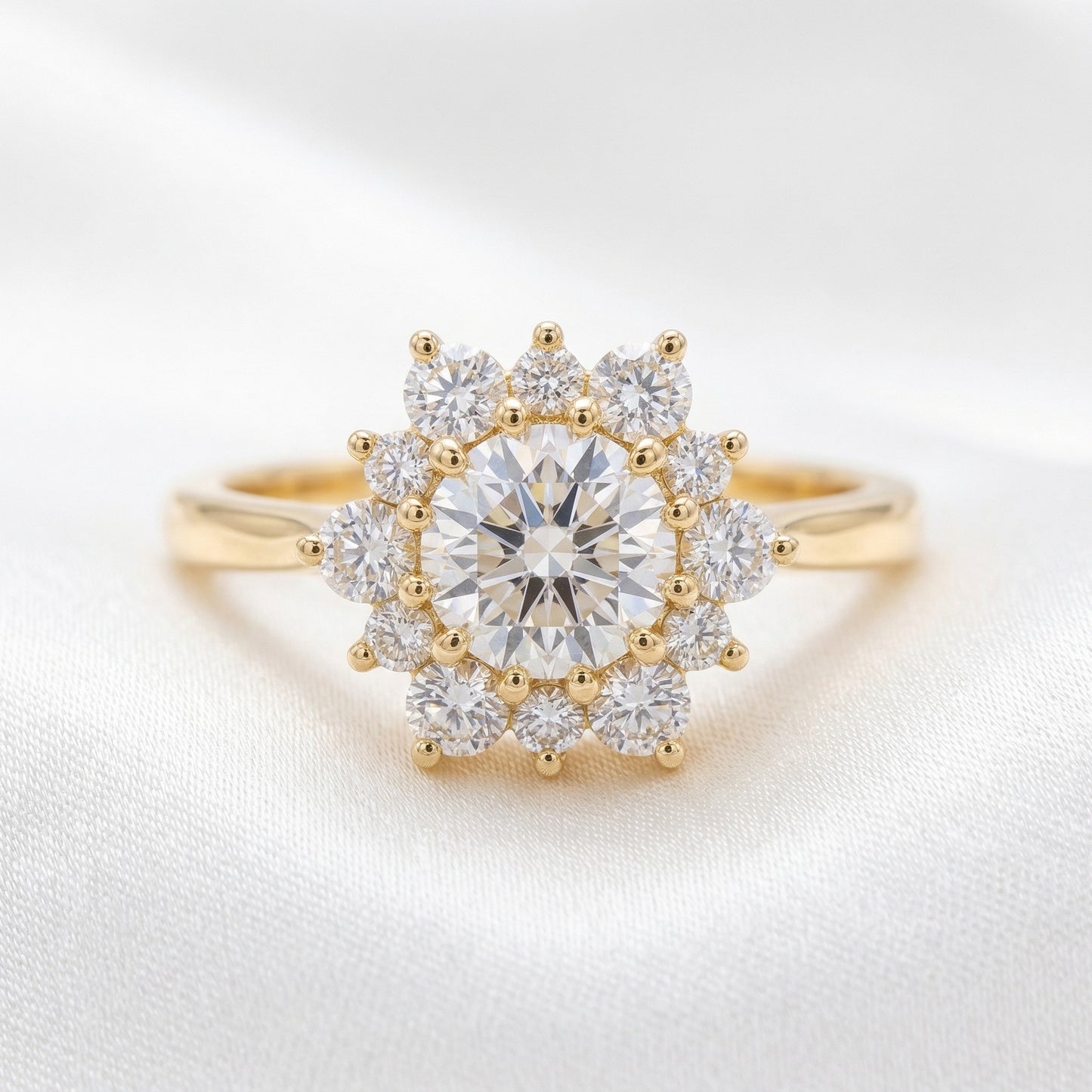 Round Floral Halo Moissanite Engagement Ring - Moissanite Engagement Rings